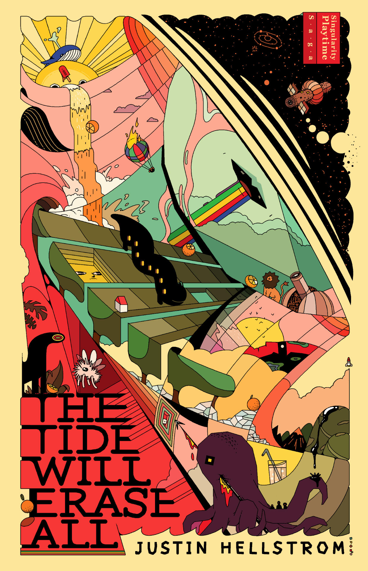The Tide Will Erase All Cover: Singularity Playtime Saga Book One Sea Monsters, Dream creatures, girl peering through energy